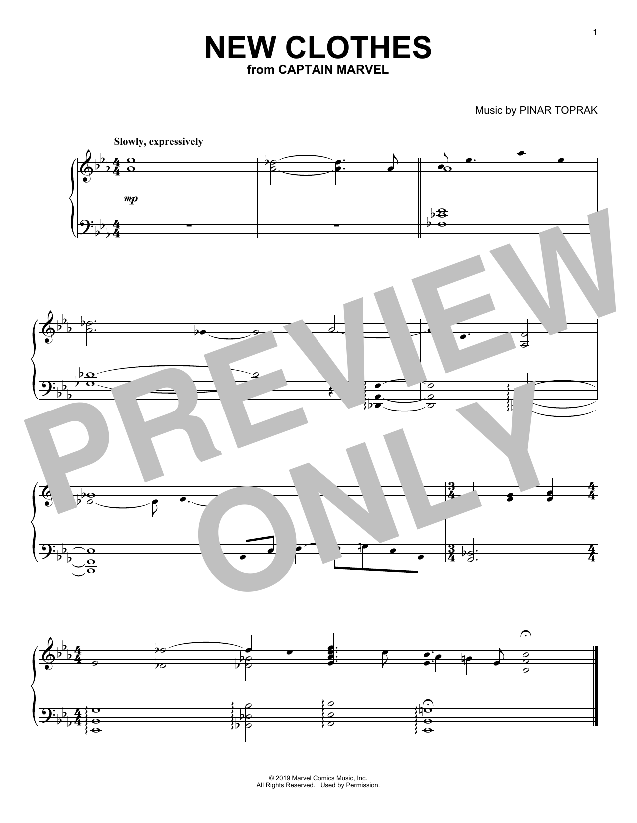Pinar Toprak New Clothes (from Captain Marvel) sheet music notes and chords arranged for Piano Solo