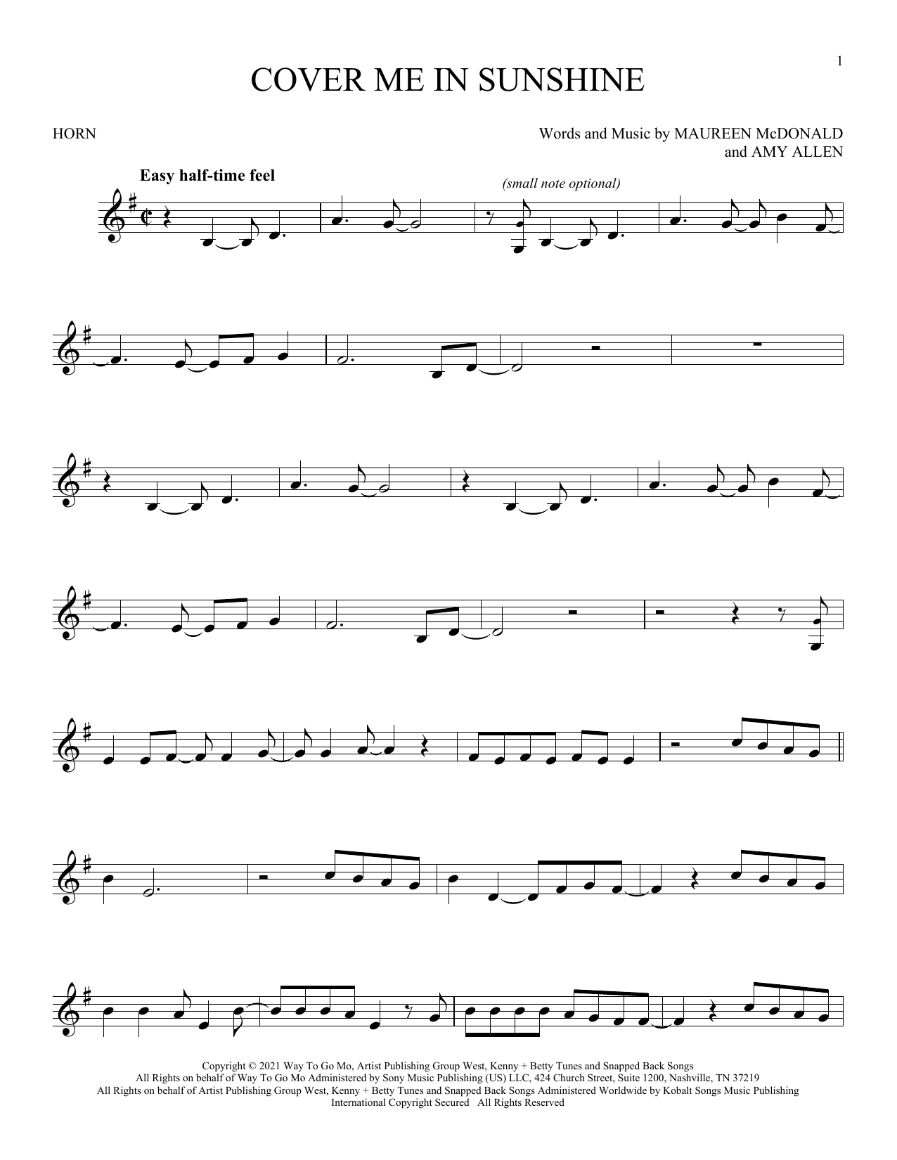 Pink And Willow Sage Hart Cover Me In Sunshine sheet music notes and chords arranged for Cello Solo