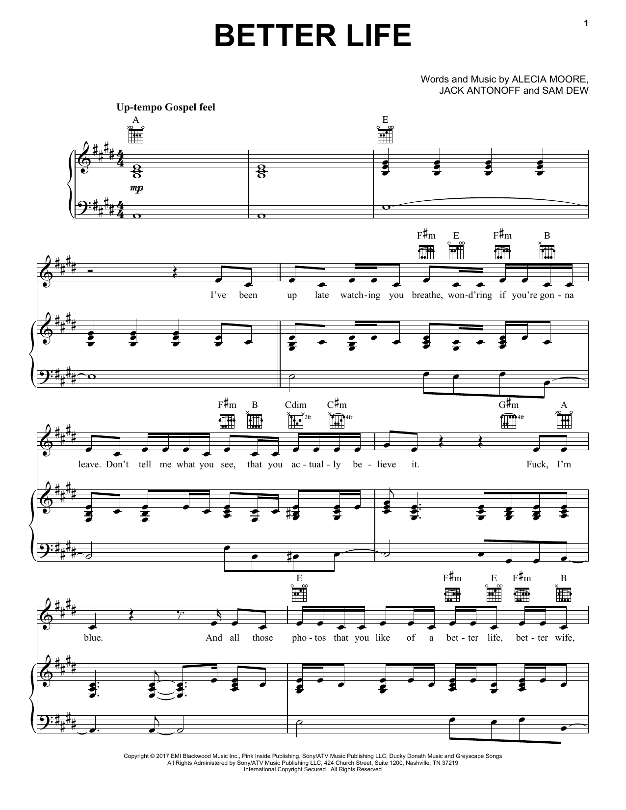 Pink Better Life sheet music notes and chords arranged for Piano, Vocal & Guitar Chords (Right-Hand Melody)
