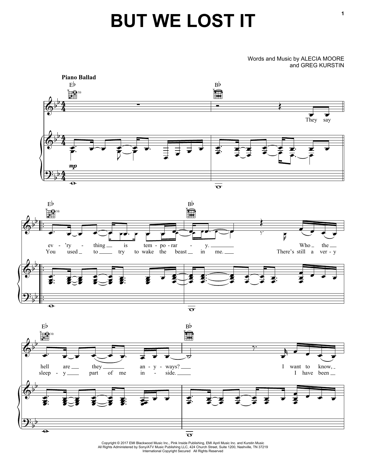 Pink But We Lost It sheet music notes and chords arranged for Piano, Vocal & Guitar Chords (Right-Hand Melody)