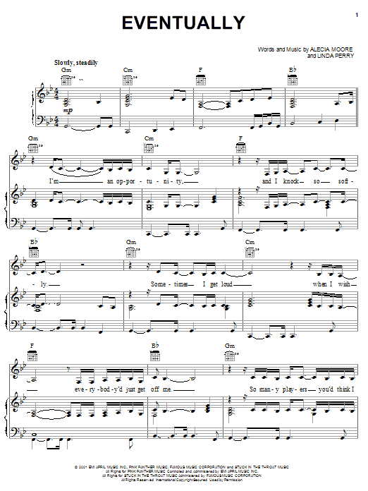 Pink Eventually sheet music notes and chords arranged for Piano, Vocal & Guitar Chords (Right-Hand Melody)
