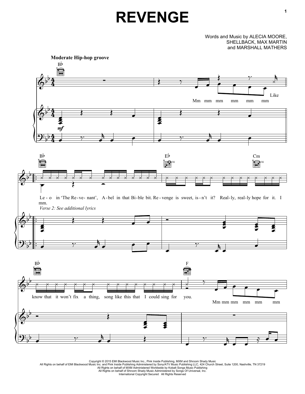 Pink feat. Eminem Revenge sheet music notes and chords arranged for Piano, Vocal & Guitar Chords (Right-Hand Melody)