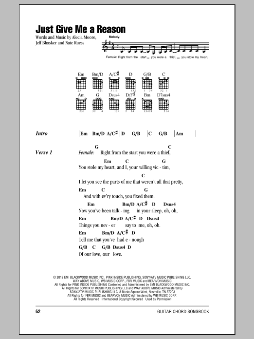 Pink featuring Nate Ruess Just Give Me A Reason sheet music notes and chords arranged for Ukulele