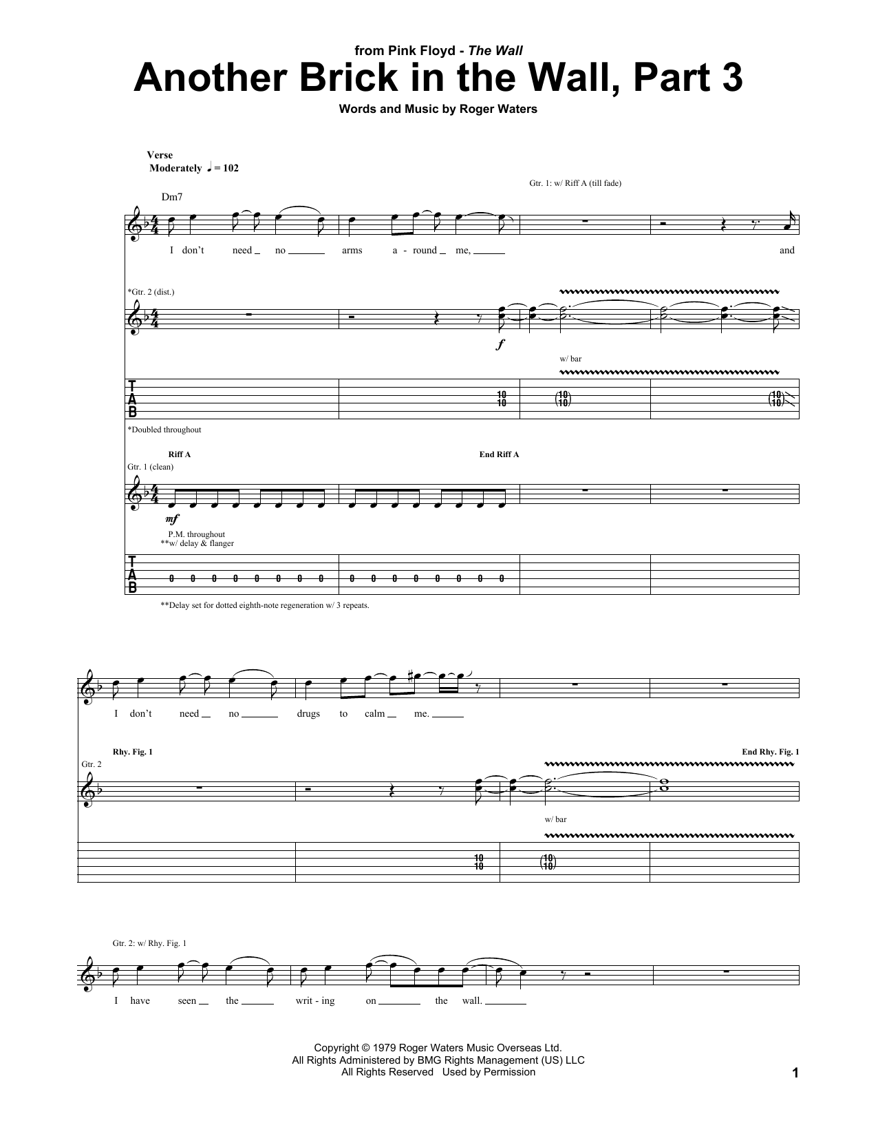 Pink Floyd Another Brick In The Wall, Part 3 sheet music notes and chords arranged for Guitar Tab