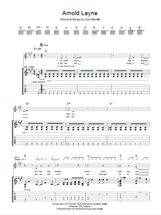 Pink Floyd Arnold Layne sheet music notes and chords arranged for Ukulele