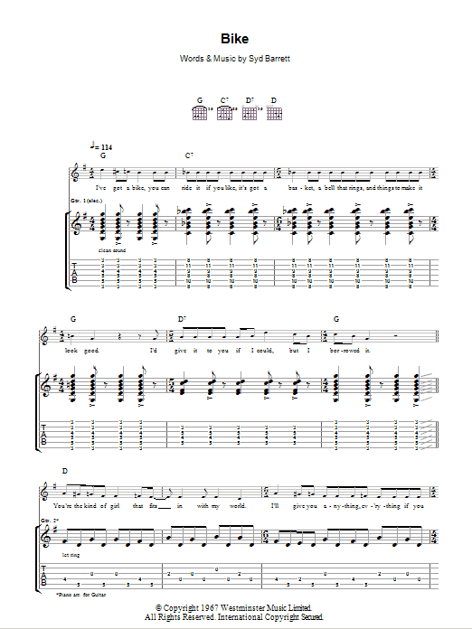 Pink Floyd Bike sheet music notes and chords arranged for Guitar Tab