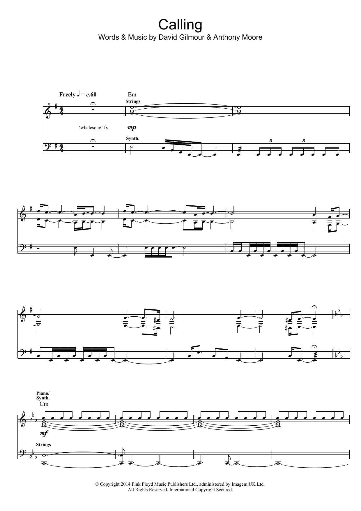 Pink Floyd Calling sheet music notes and chords arranged for Guitar Tab