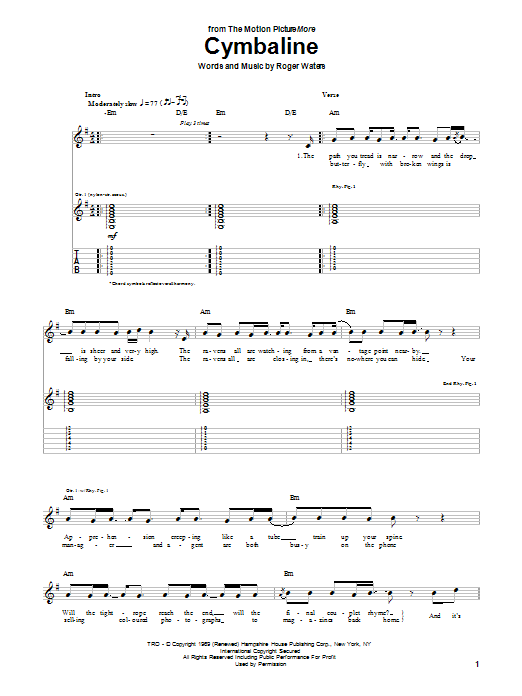 Pink Floyd Cymbaline sheet music notes and chords arranged for Guitar Tab