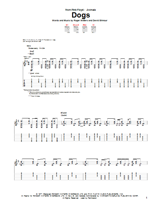 Pink Floyd Dogs sheet music notes and chords arranged for Guitar Tab