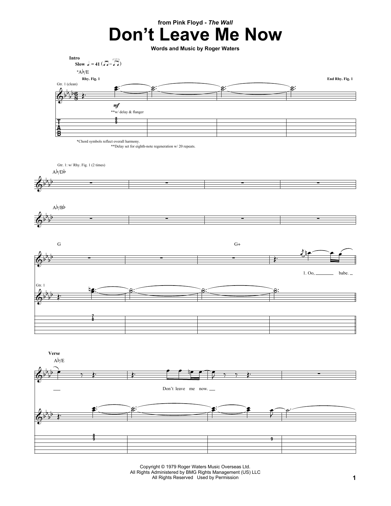 Pink Floyd Don't Leave Me Now sheet music notes and chords arranged for Guitar Tab