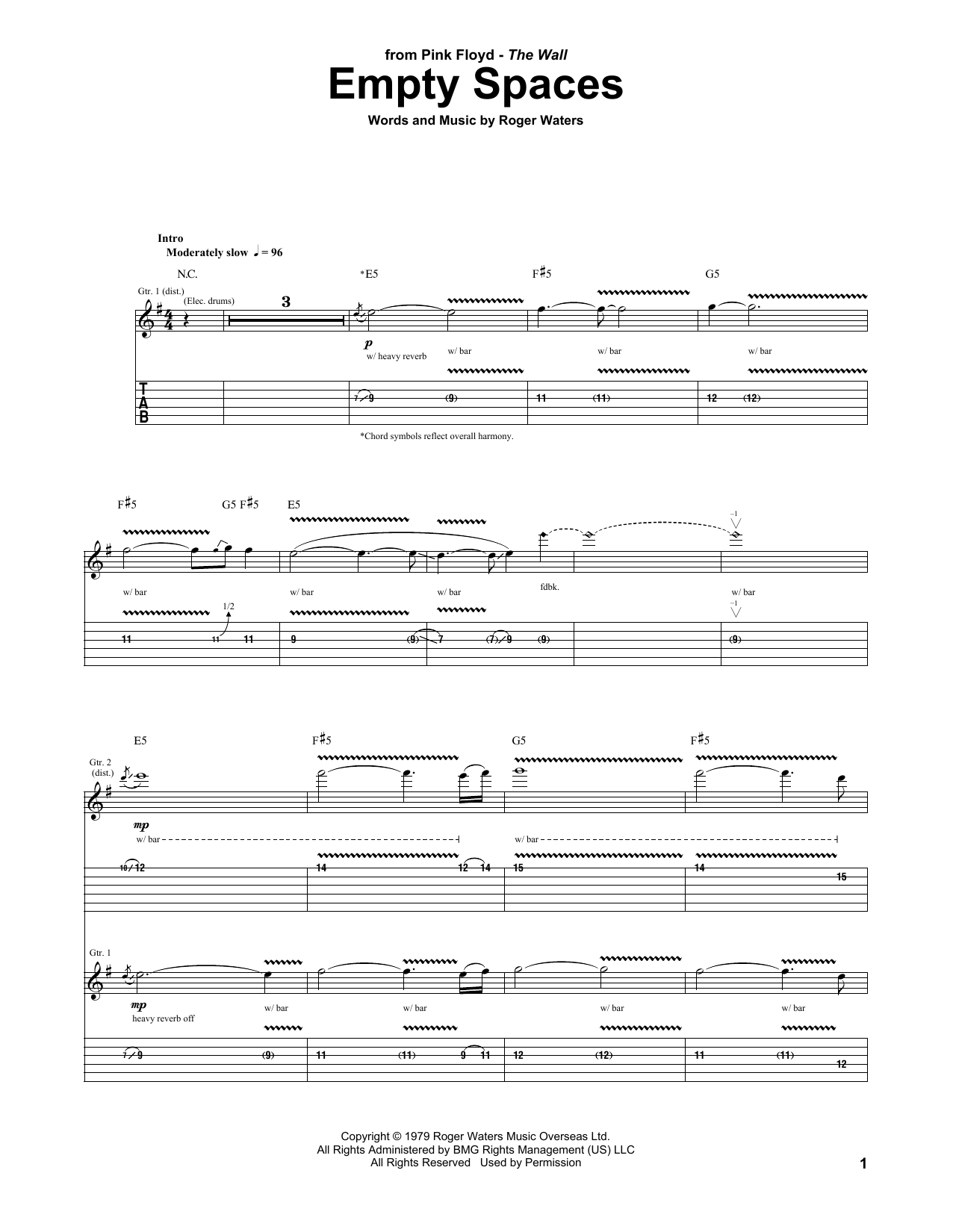Pink Floyd Empty Spaces sheet music notes and chords arranged for Guitar Tab