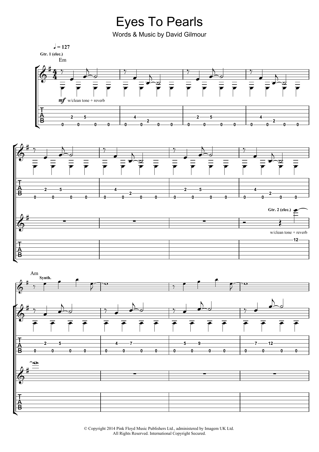 Pink Floyd Eyes To Pearls sheet music notes and chords arranged for Guitar Tab