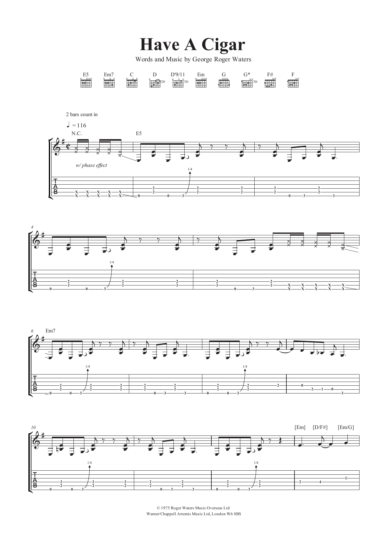 Pink Floyd Have A Cigar sheet music notes and chords arranged for Guitar Tab (Single Guitar)