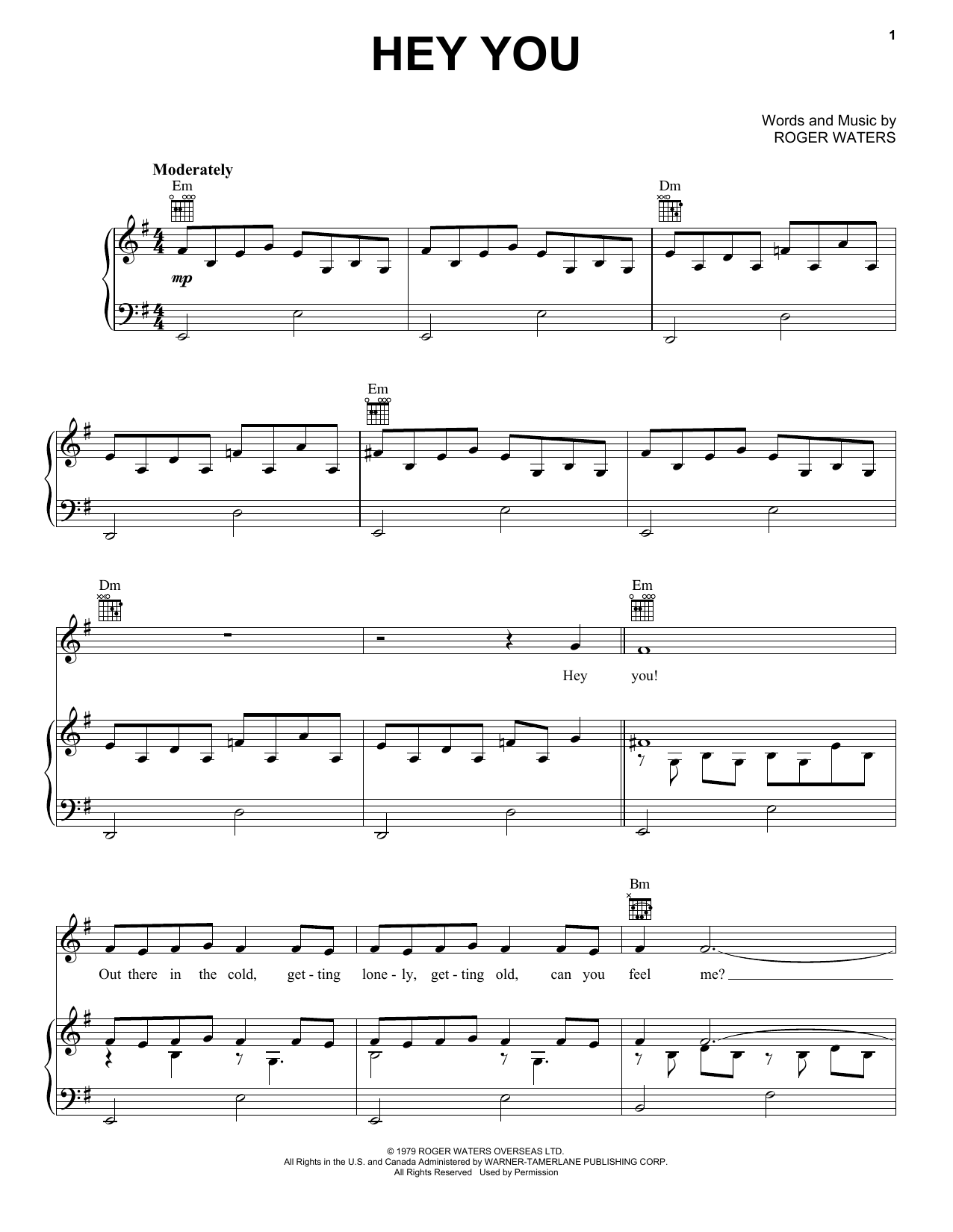 Pink Floyd Hey You sheet music notes and chords arranged for Guitar Chords/Lyrics