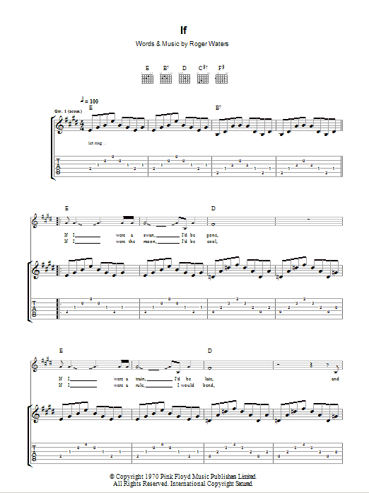 Pink Floyd If sheet music notes and chords arranged for Guitar Tab