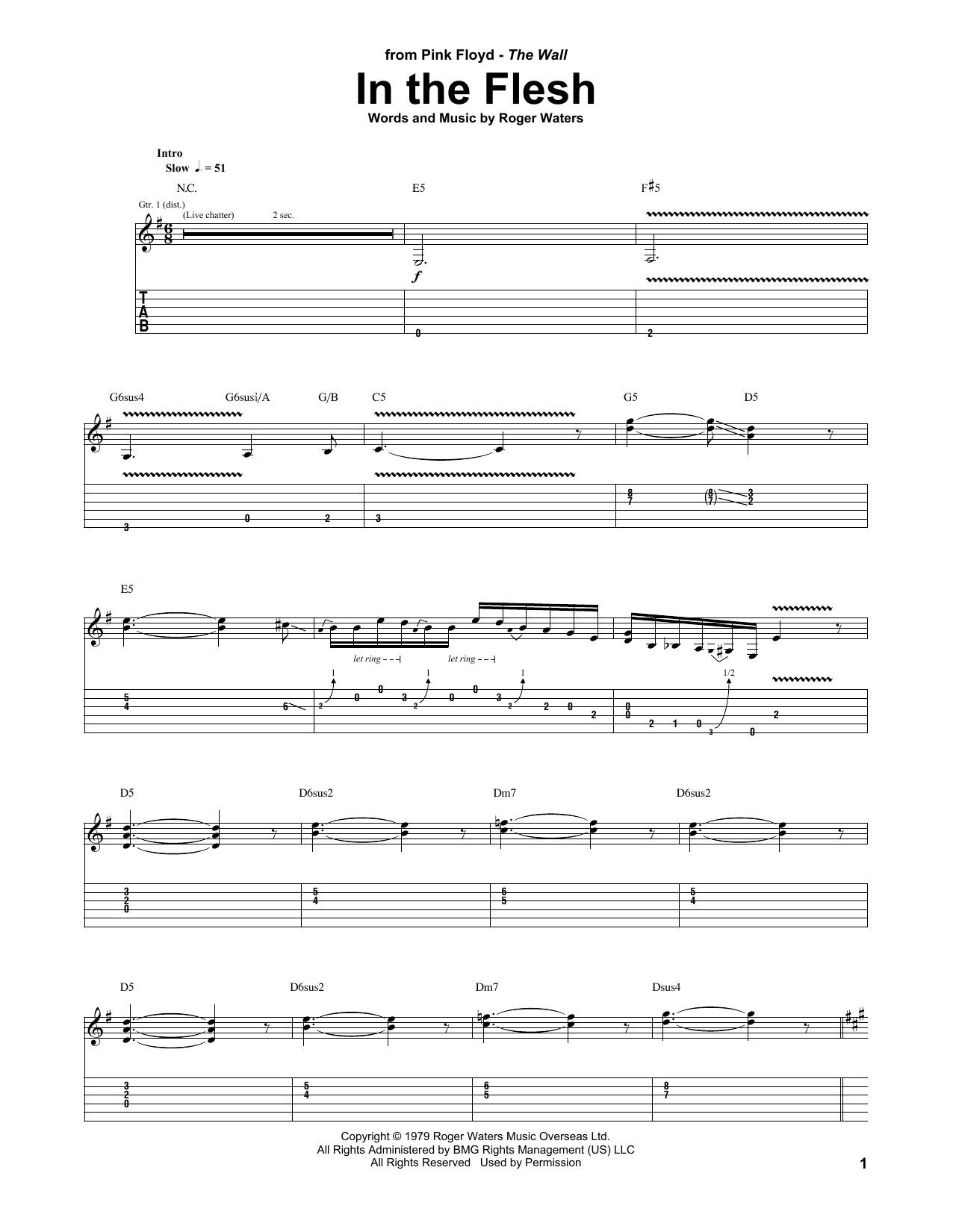 Pink Floyd In The Flesh sheet music notes and chords arranged for Guitar Tab