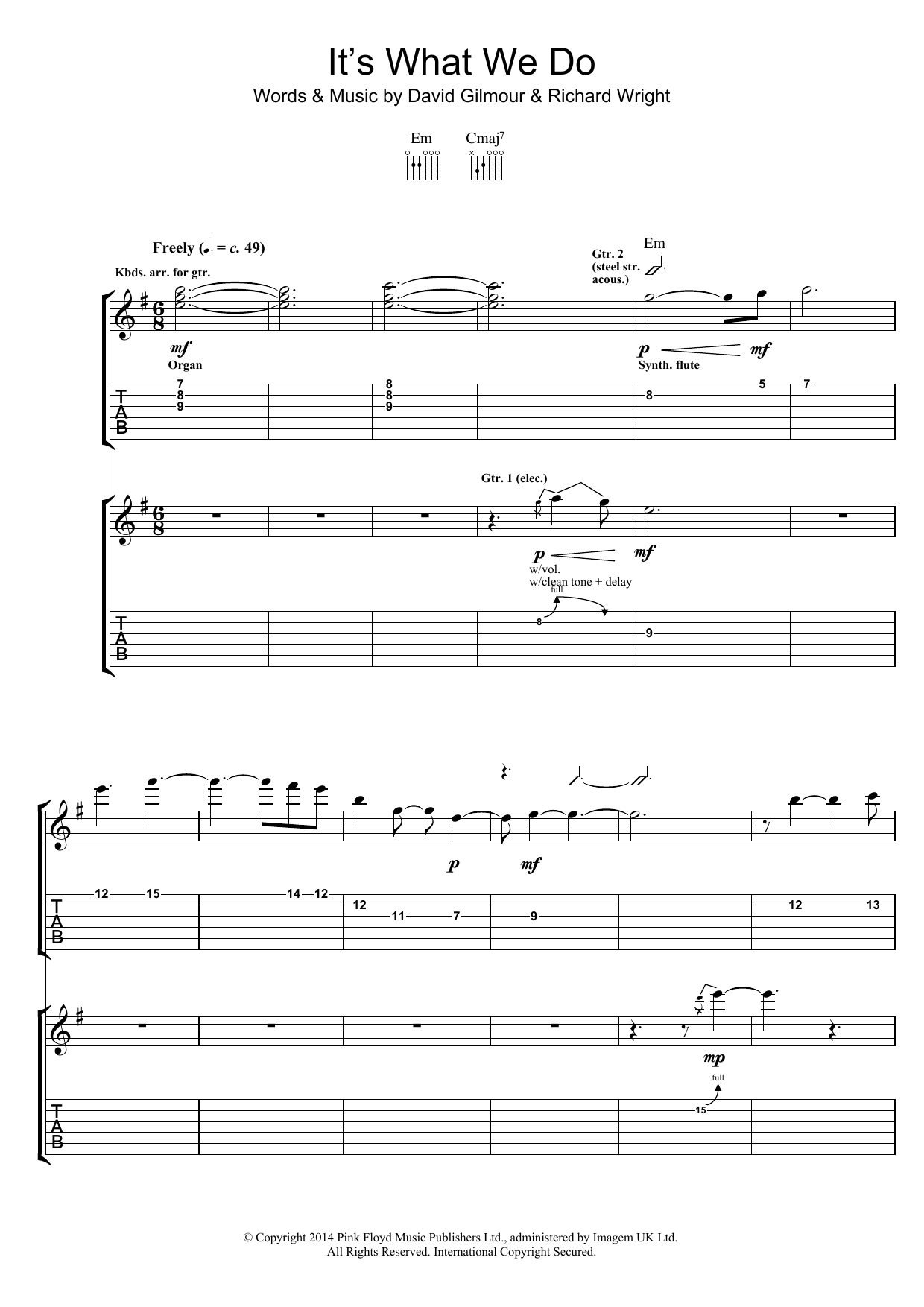 Pink Floyd It's What We Do sheet music notes and chords arranged for Guitar Tab