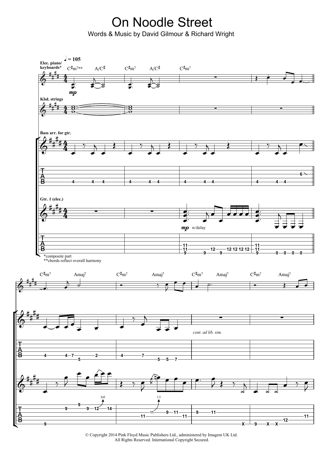 Pink Floyd On Noodle Street sheet music notes and chords arranged for Guitar Tab