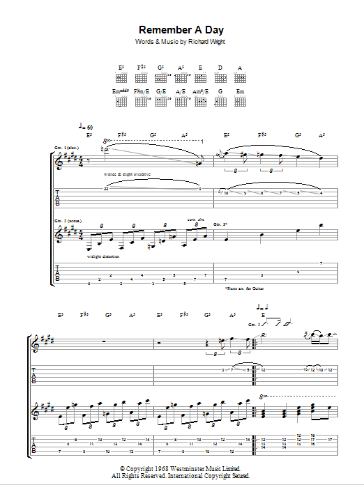 Pink Floyd Remember A Day sheet music notes and chords arranged for Guitar Tab