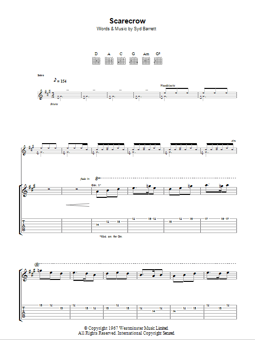 Pink Floyd Scarecrow sheet music notes and chords arranged for Guitar Tab