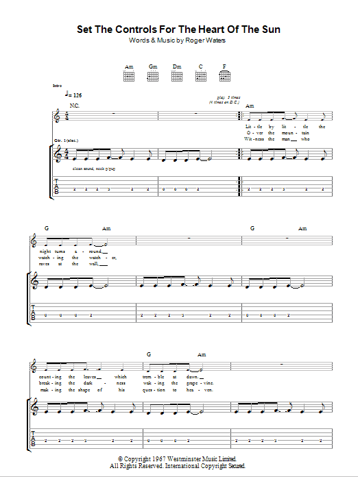 Pink Floyd Set The Controls For The Heart Of The Sun sheet music notes and chords arranged for Guitar Tab