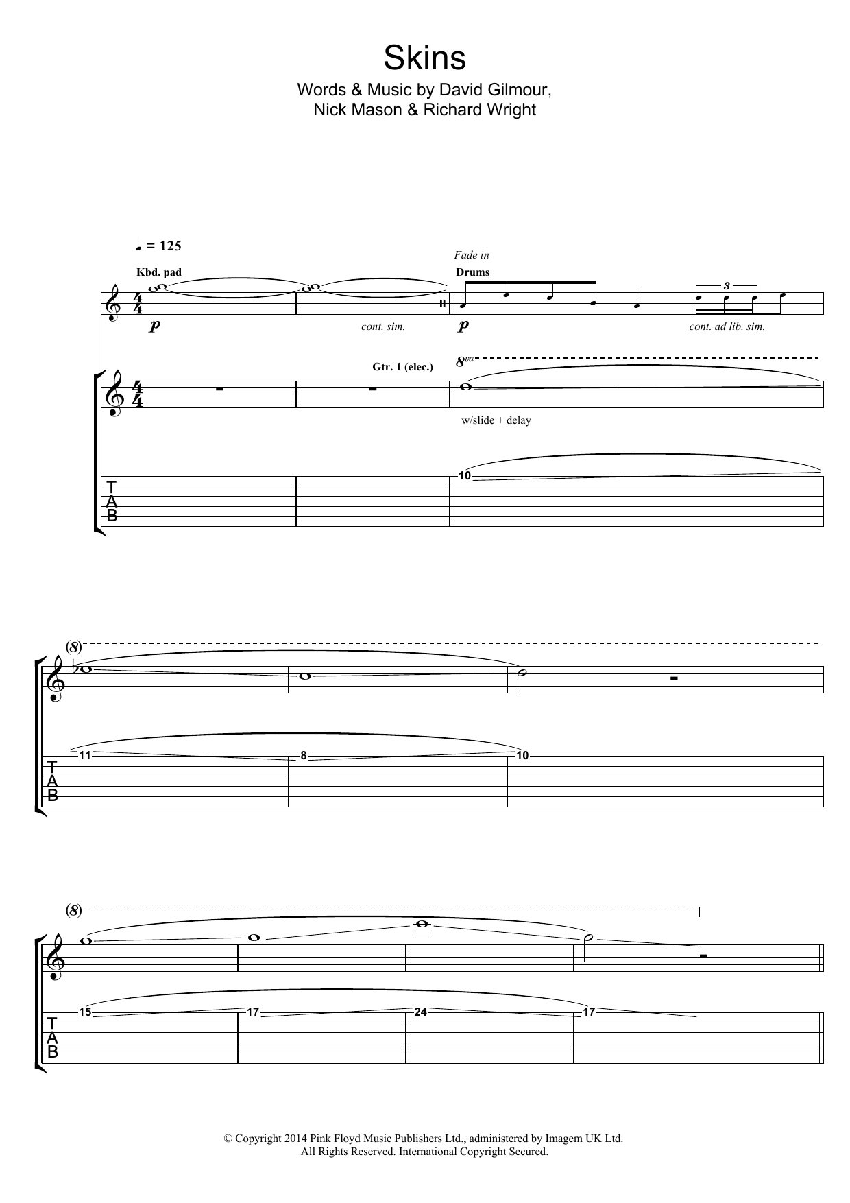 Pink Floyd Skins sheet music notes and chords arranged for Guitar Tab
