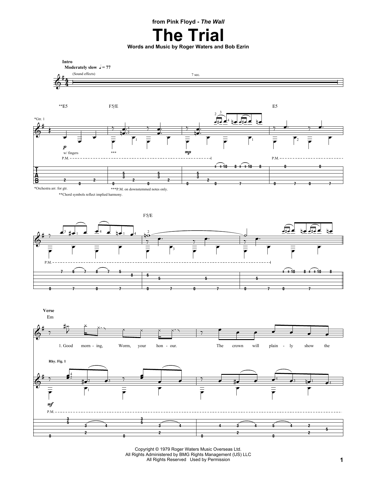 Pink Floyd The Trial sheet music notes and chords arranged for Guitar Tab