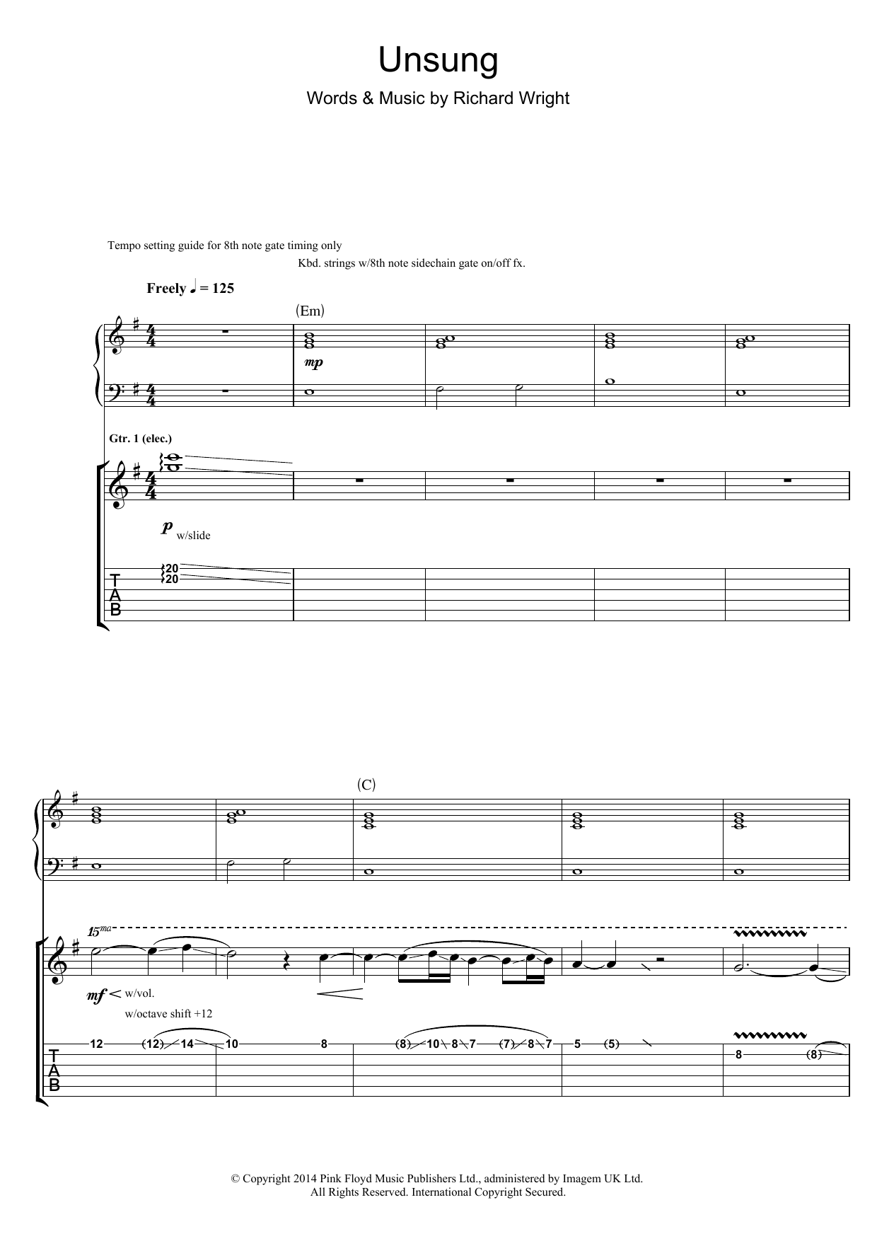 Pink Floyd Unsung sheet music notes and chords arranged for Guitar Tab
