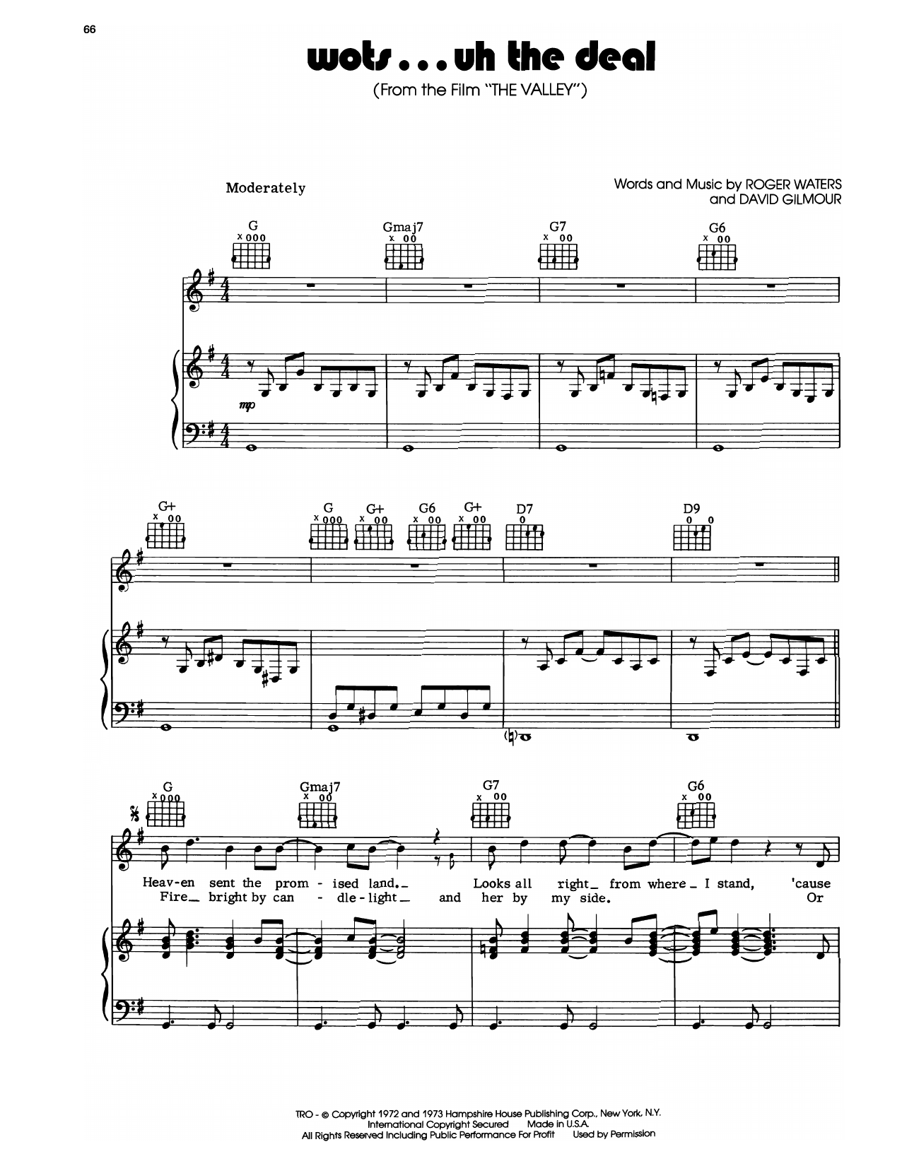 Pink Floyd Wots...Uh The Deal sheet music notes and chords arranged for Piano, Vocal & Guitar Chords (Right-Hand Melody)