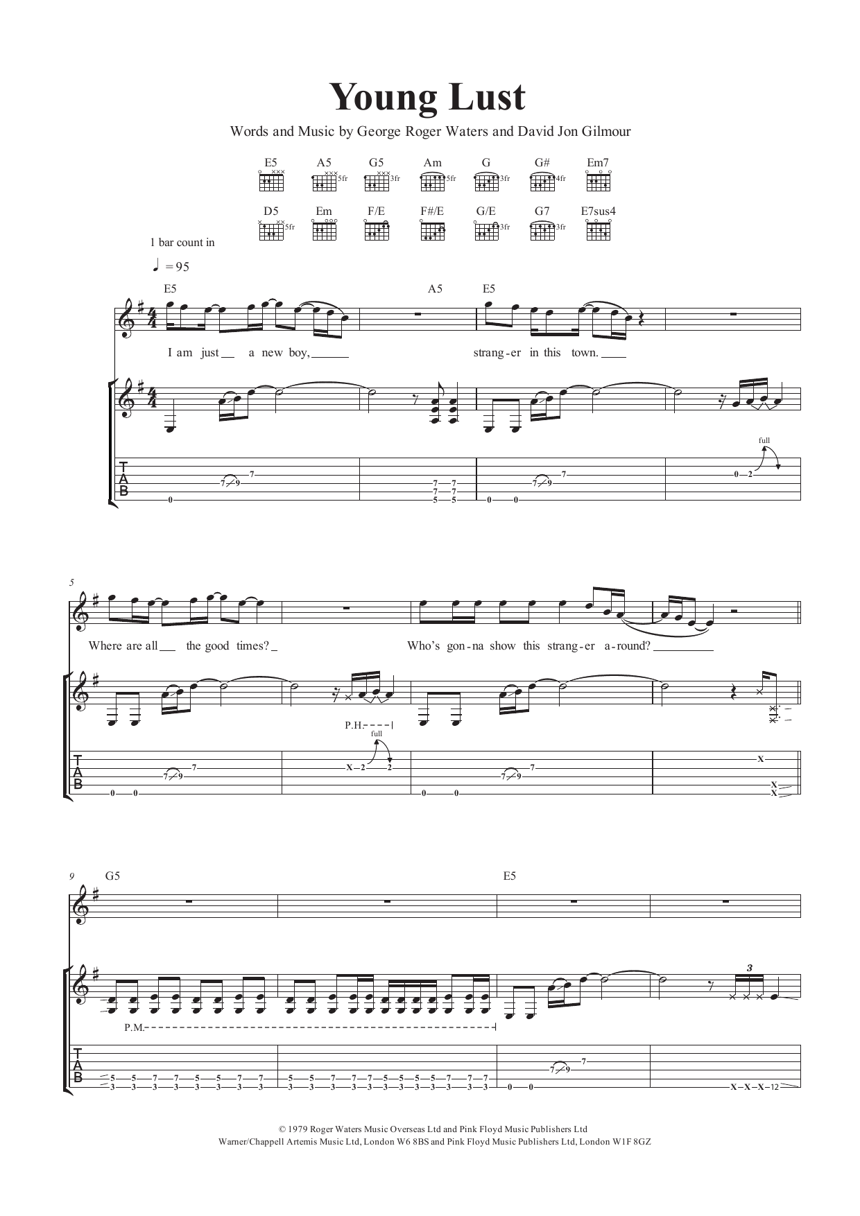 Pink Floyd Young Lust sheet music notes and chords arranged for Drums