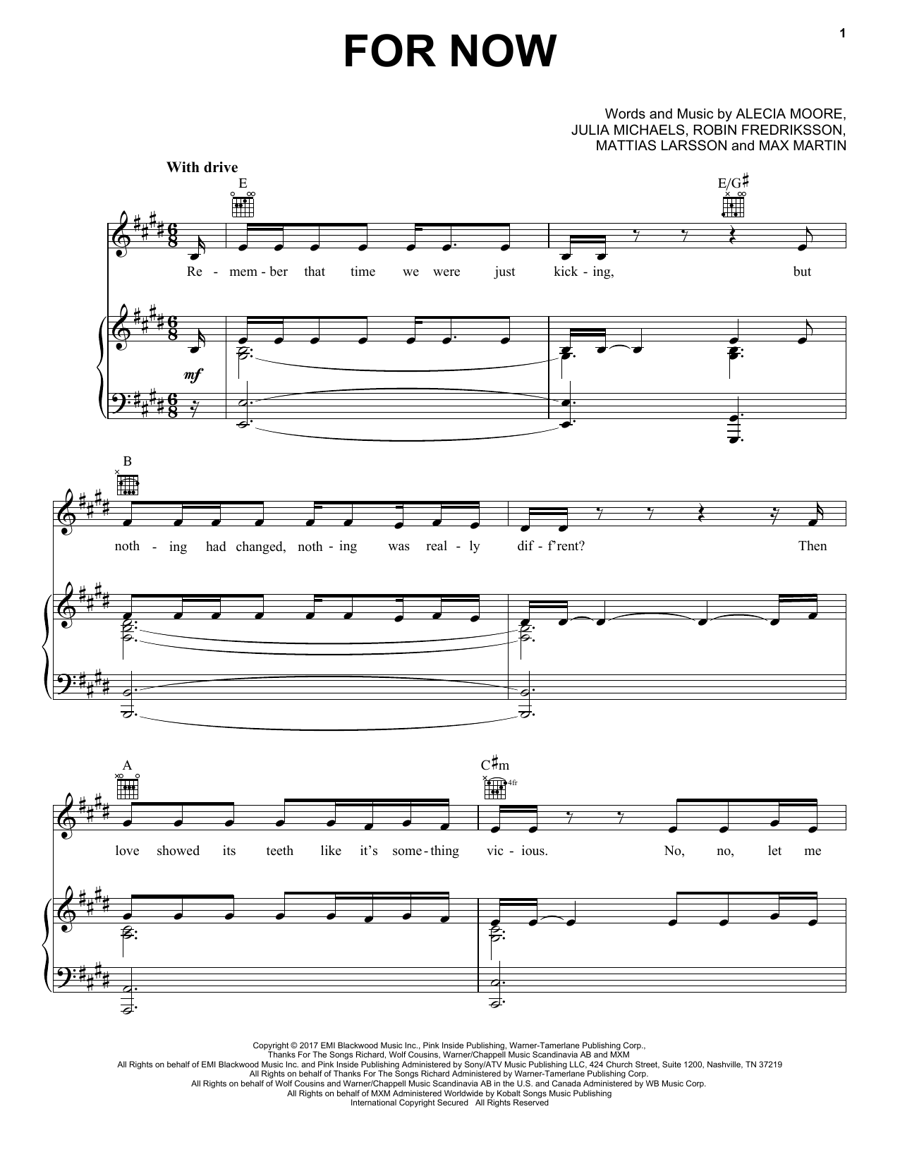 Pink For Now sheet music notes and chords arranged for Piano, Vocal & Guitar Chords (Right-Hand Melody)