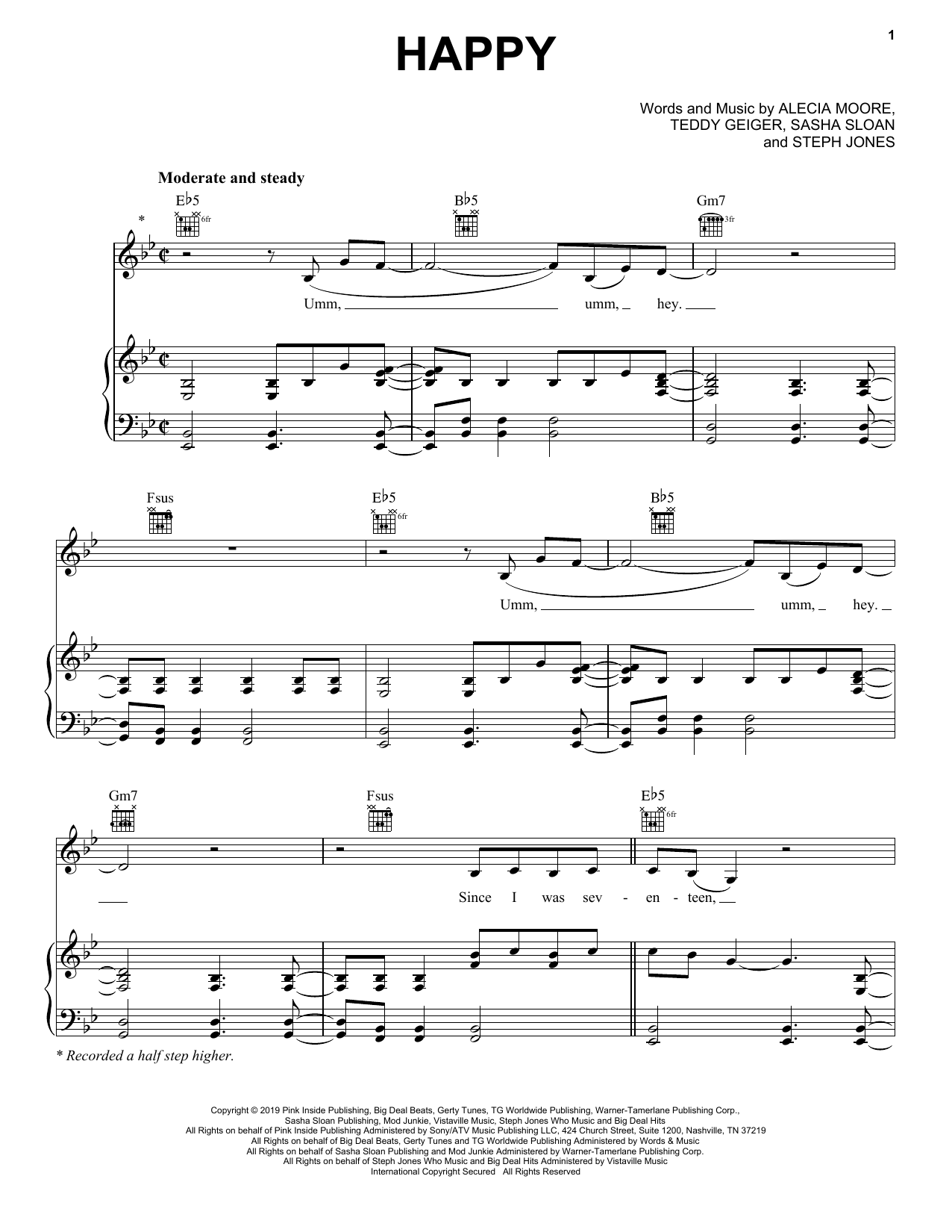 Pink Happy sheet music notes and chords arranged for Piano, Vocal & Guitar Chords (Right-Hand Melody)