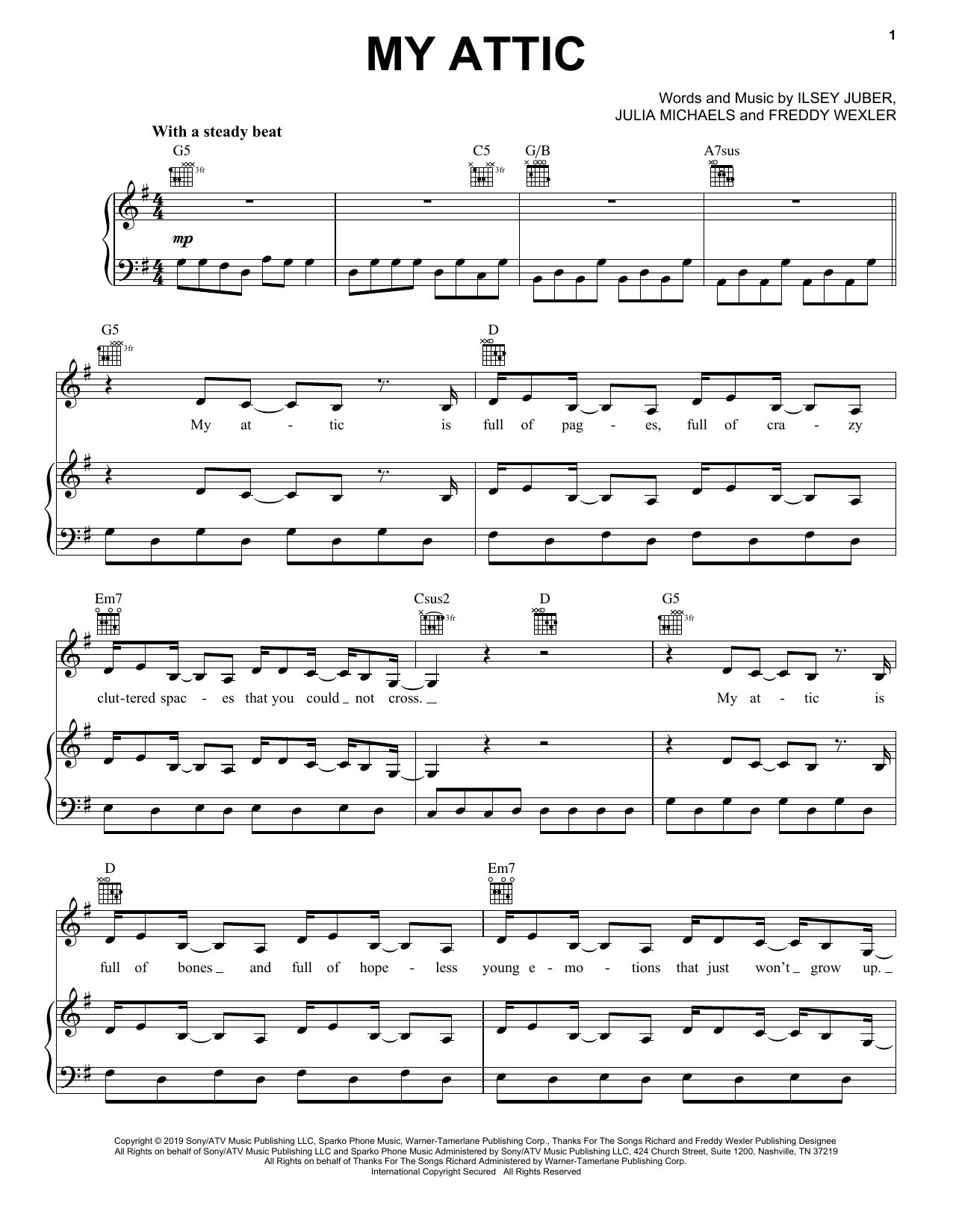 Pink My Attic sheet music notes and chords arranged for Piano, Vocal & Guitar Chords (Right-Hand Melody)