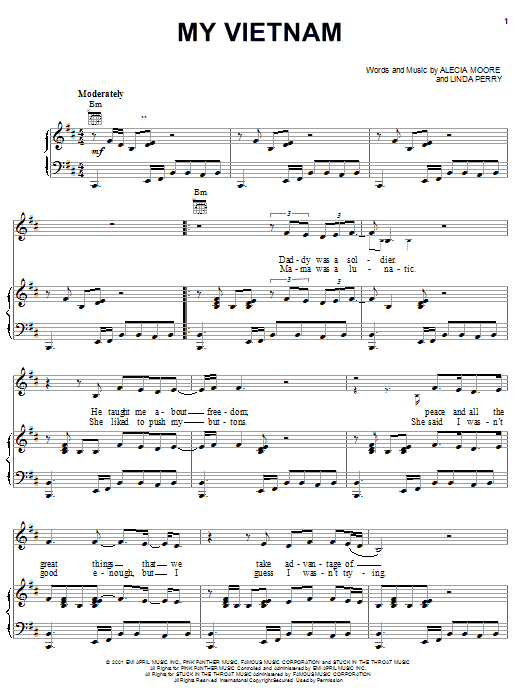 Pink My Vietnam sheet music notes and chords arranged for Piano, Vocal & Guitar Chords (Right-Hand Melody)