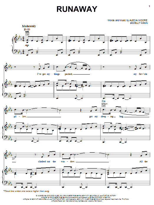 Pink Runaway sheet music notes and chords arranged for Piano, Vocal & Guitar Chords (Right-Hand Melody)