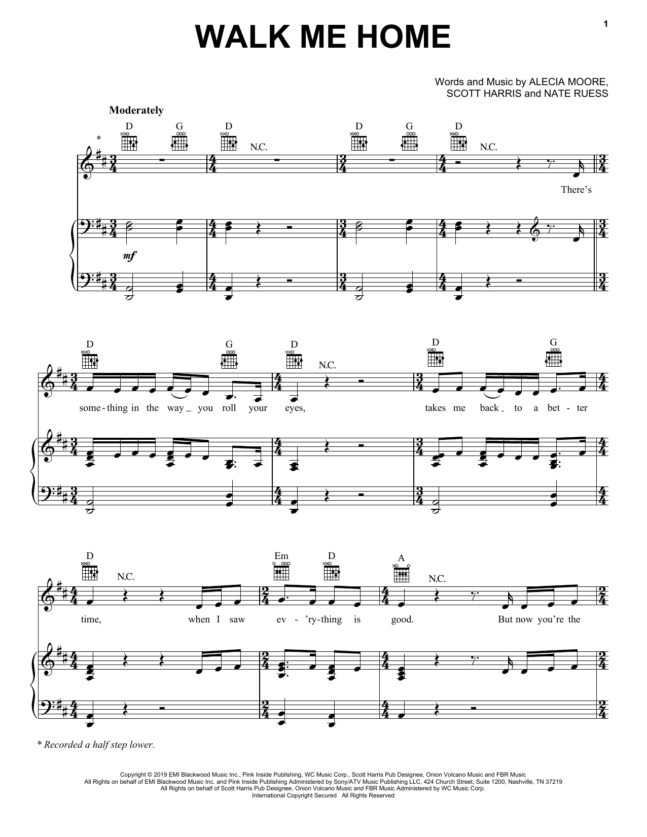 Pink Walk Me Home sheet music notes and chords arranged for Big Note Piano