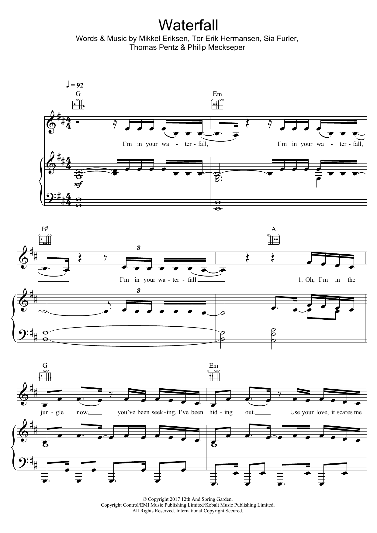 Pink Waterfall sheet music notes and chords arranged for Piano, Vocal & Guitar Chords