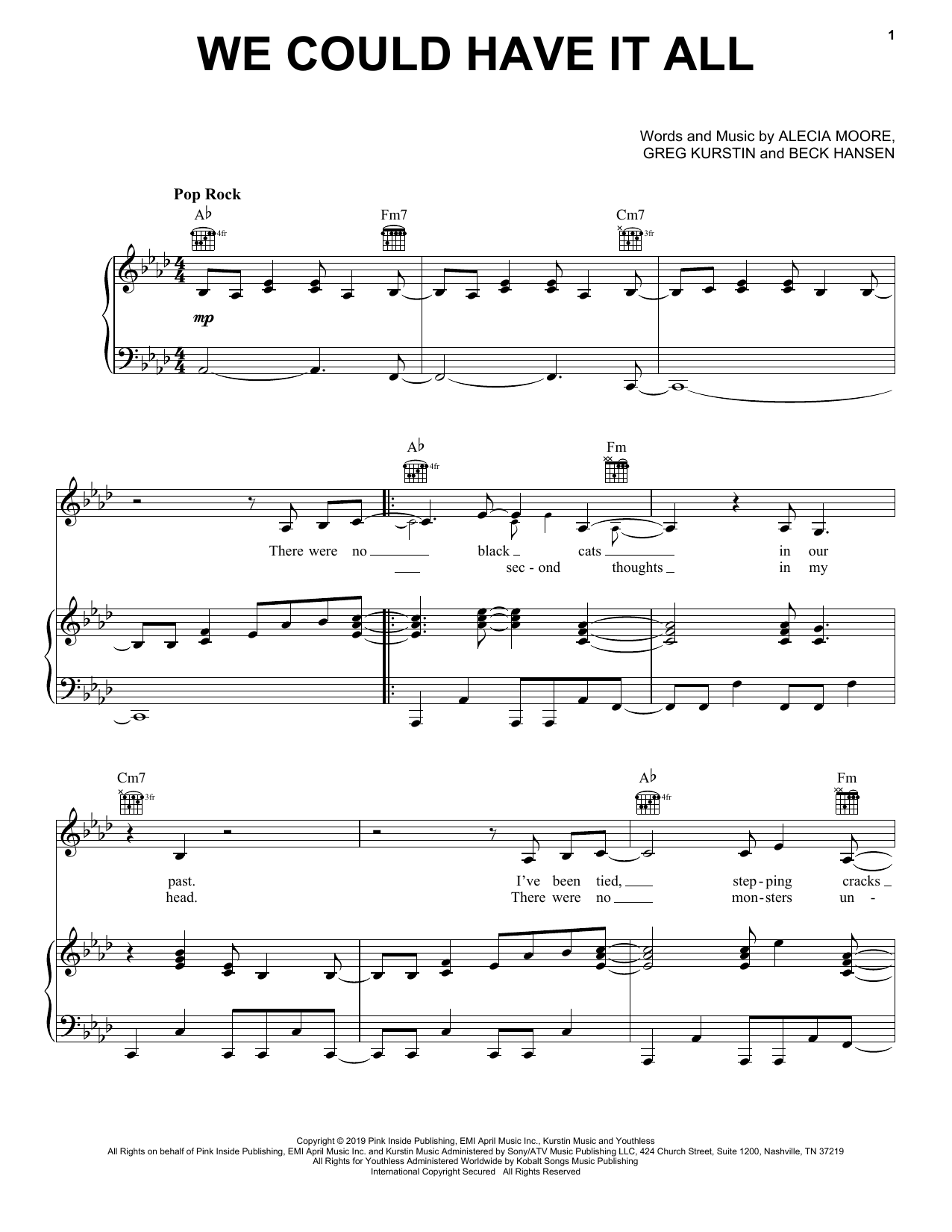 Pink We Could Have It All sheet music notes and chords arranged for Piano, Vocal & Guitar Chords (Right-Hand Melody)