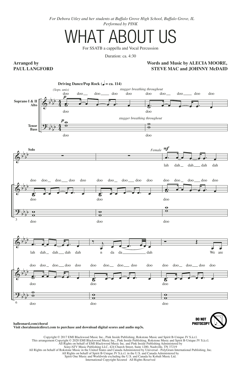 Pink What About Us (arr. Paul Langford) sheet music notes and chords arranged for SATB Choir