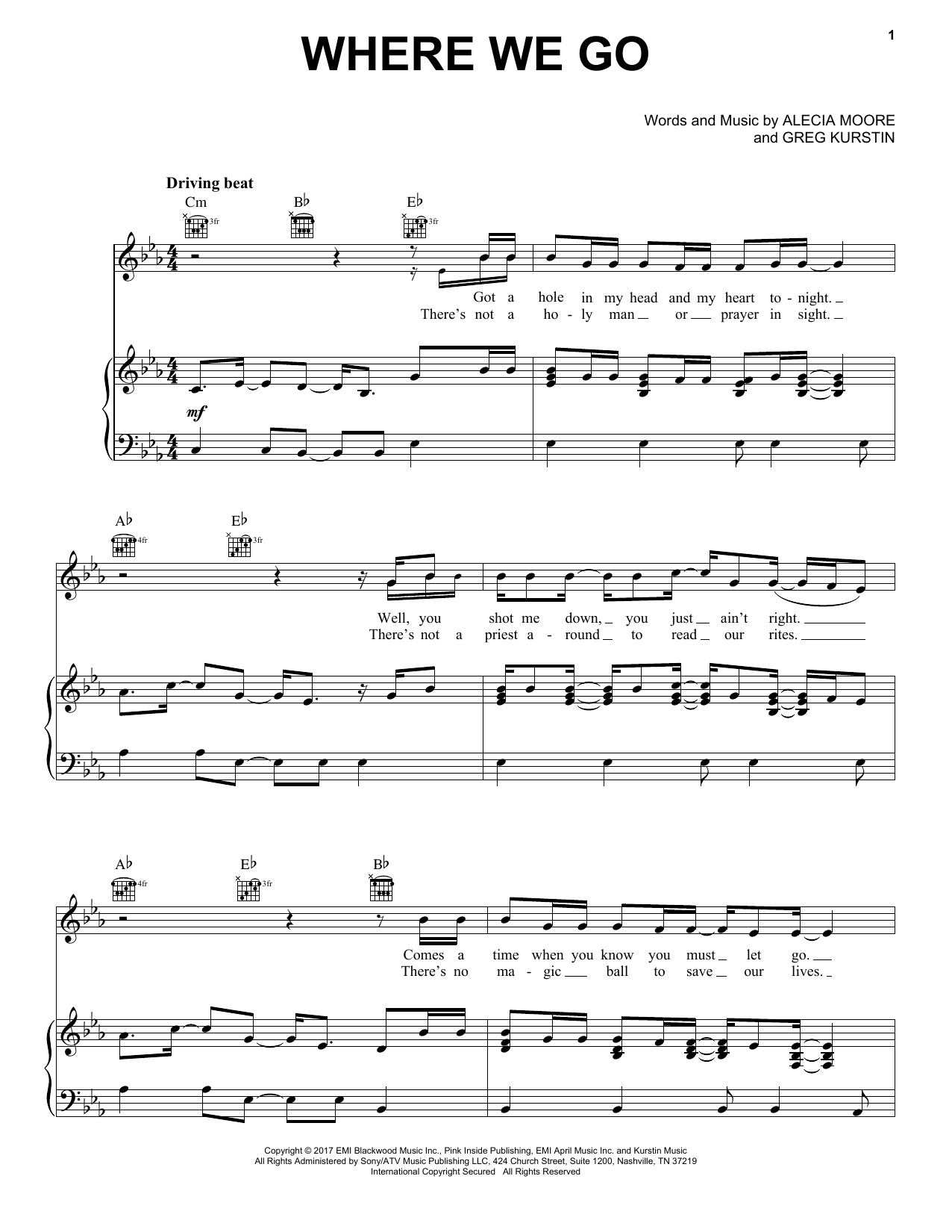 Pink Where We Go sheet music notes and chords arranged for Piano, Vocal & Guitar Chords (Right-Hand Melody)