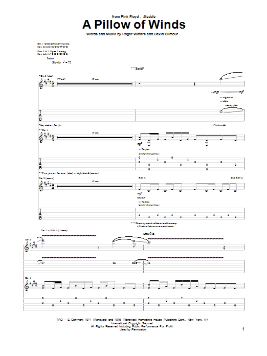 Pink Floyd A Pillow Of Winds sheet music notes and chords arranged for Guitar Chords/Lyrics