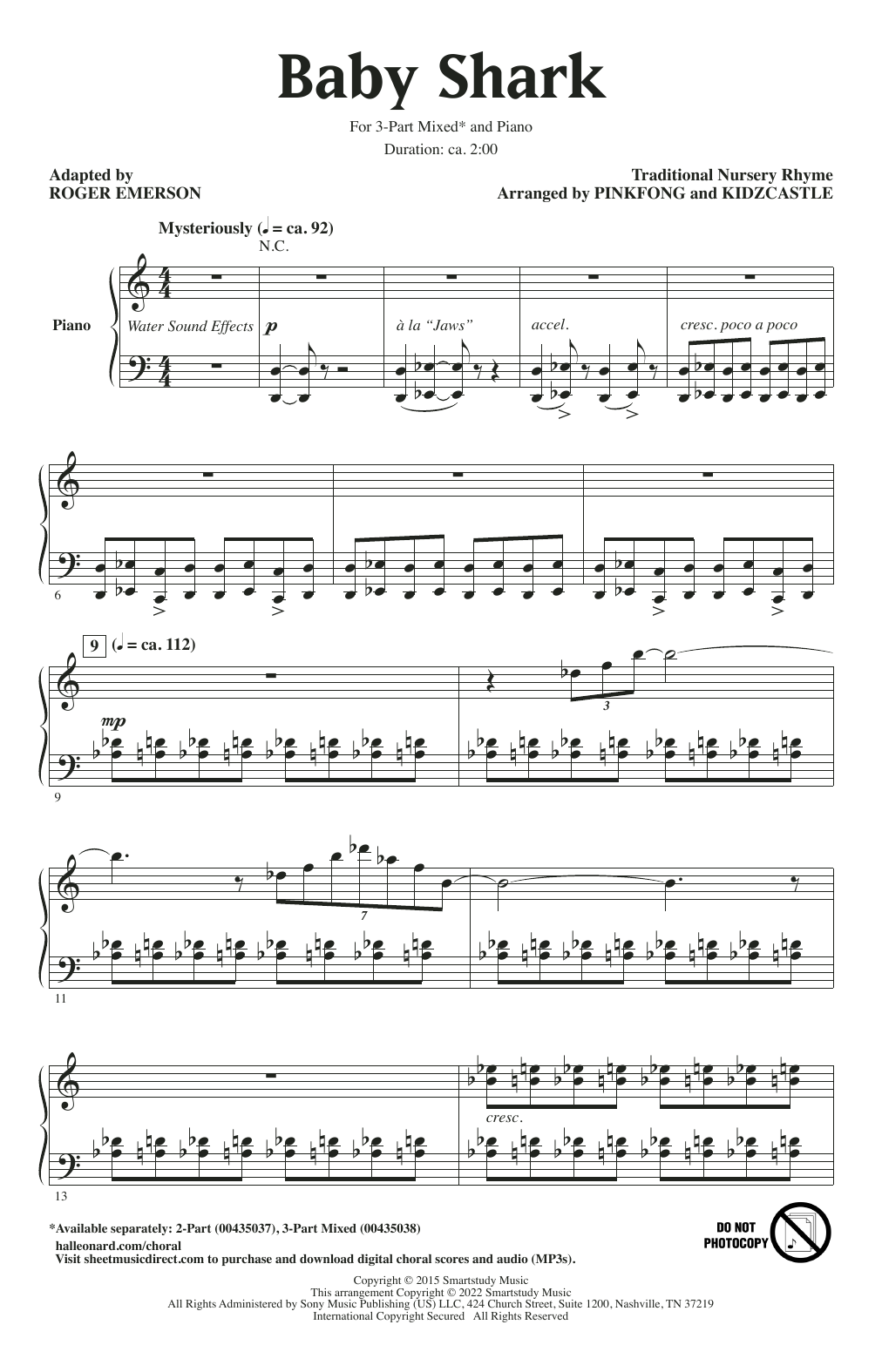 Pinkfong Baby Shark (arr. Roger Emerson) sheet music notes and chords arranged for 3-Part Mixed Choir