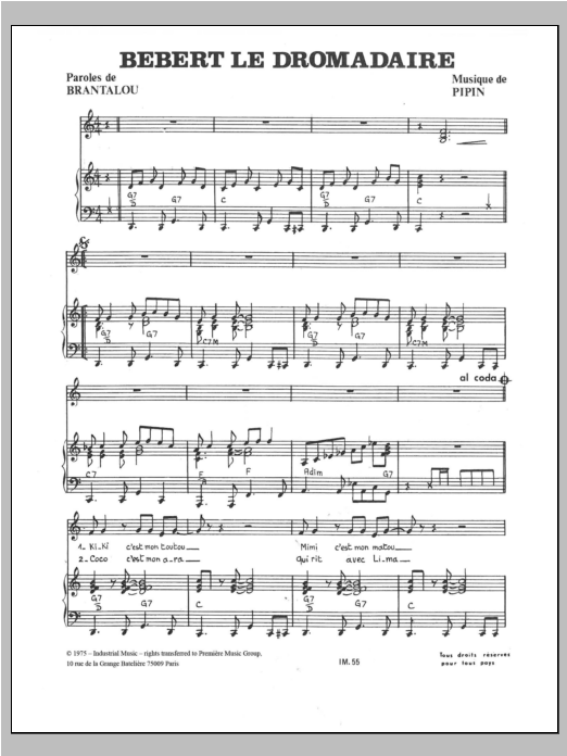 Pipin Bebert Le Dromadaire sheet music notes and chords arranged for Piano, Vocal & Guitar Chords