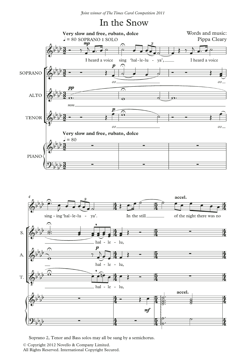 Pippa Cleary In The Snow sheet music notes and chords arranged for SATB Choir