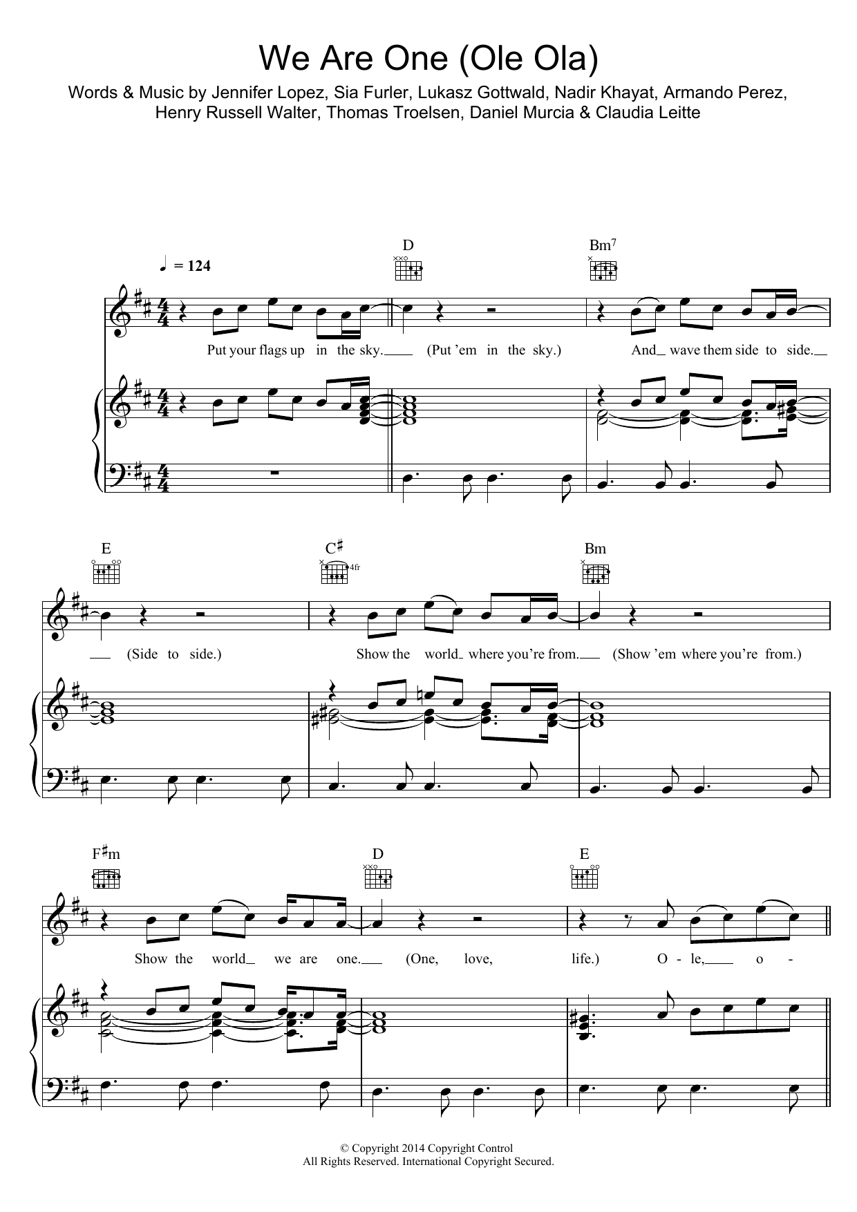 Pitbull feat. Jennifer Lopez We Are One (Ole Ola) sheet music notes and chords arranged for Piano, Vocal & Guitar Chords