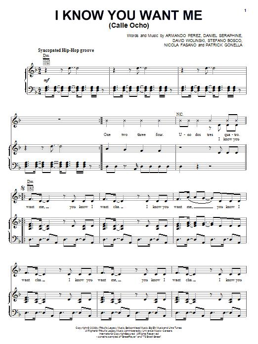 Pitbull I Know You Want Me (Calle Ocho) sheet music notes and chords arranged for Piano, Vocal & Guitar Chords (Right-Hand Melody)