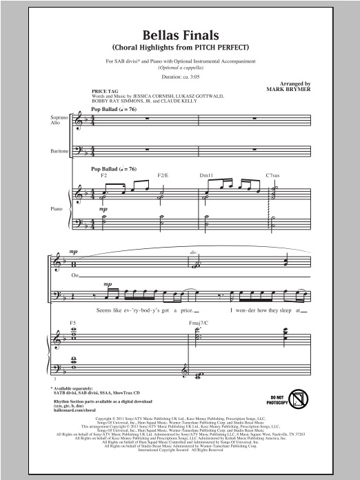 Pitch Perfect (Movie) Bellas Finals (Choral Highlights from Pitch Perfect)(arr. Mark Brymer) sheet music notes and chords arranged for SATB Choir