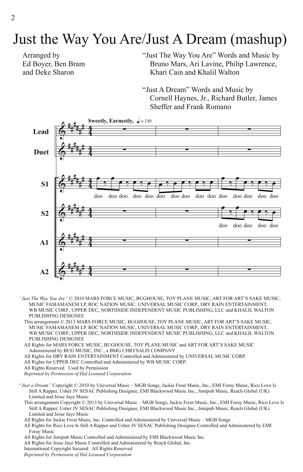 Pitch Perfect (Movie) Just The Way You Are/Just A Dream (Mashup) (from Pitch Perfect) (arr. Deke Sharon) sheet music notes and chords arranged for SSAA Choir