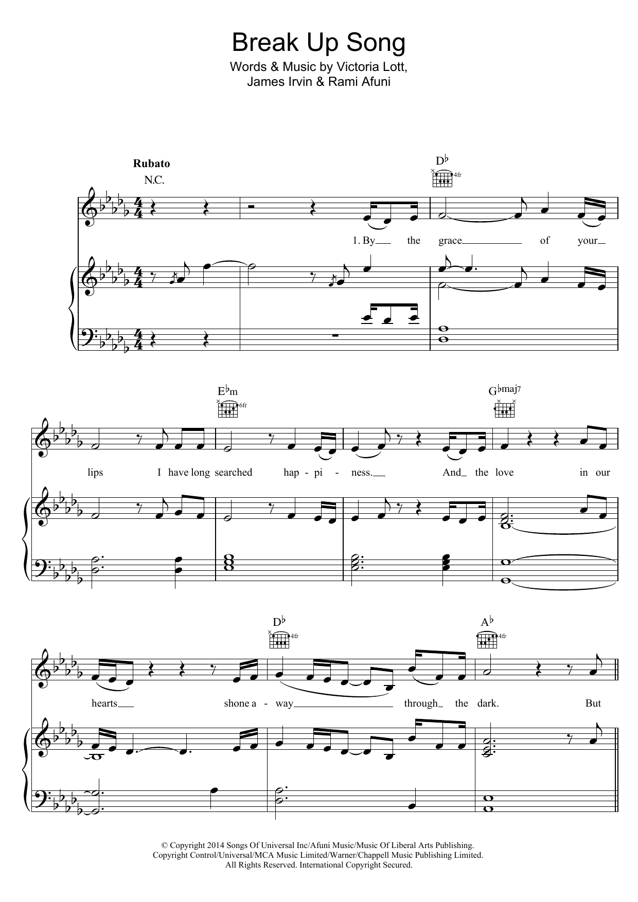 Pixie Lott Break Up Song sheet music notes and chords arranged for Piano, Vocal & Guitar Chords