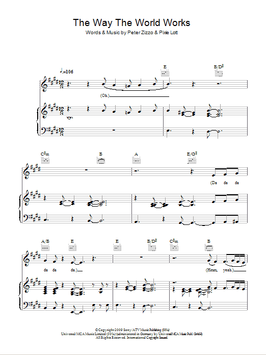 Pixie Lott The Way The World Works sheet music notes and chords arranged for Piano, Vocal & Guitar Chords